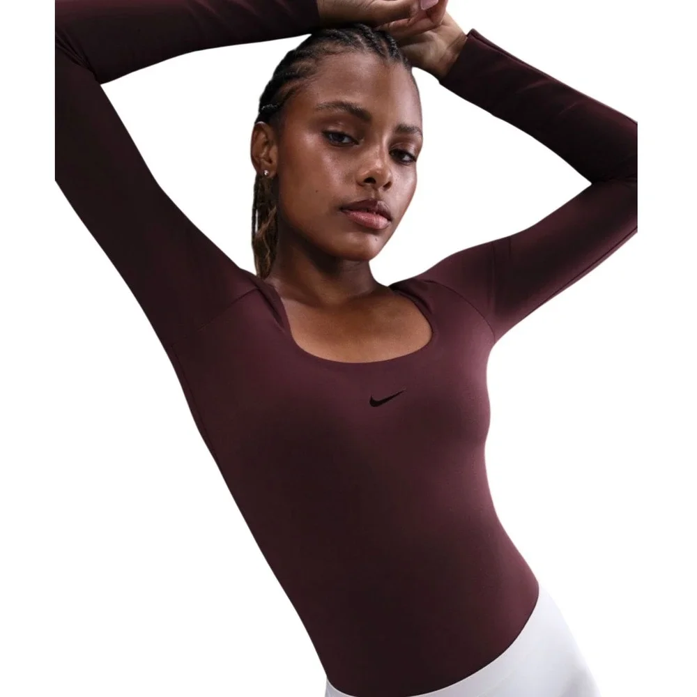 Nike Form Zenvy Long Sleeve Bodysuit Burgundy HQ8296-652 XS Yoga Workout shirt